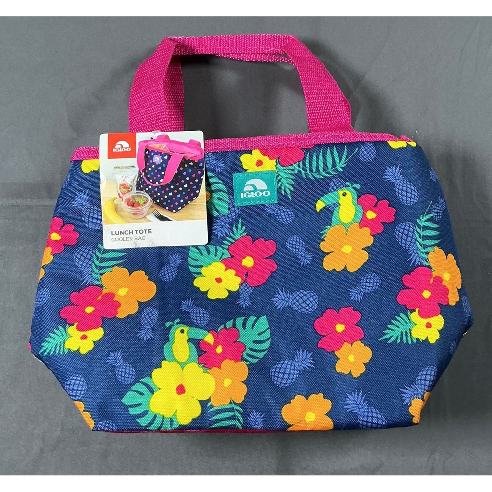 Igloo Lunch Tote Cooler Bag Navy Hawaiian Florals Tropical Insulated New 4899662
